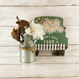 AGD Spring Decor - Happy Farm Daisy Highland Cow 2pc Set