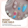 Summer Flower Press on Nails Medium French Tip Fake Nails