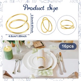 Pack of 16 Napkin Rings Gold, Napkin Rings Double Spiral Circle Design, Metal Napkin Buckles, Elegant Simplicity Napkin Rings for Parties, Weddings, Festivals