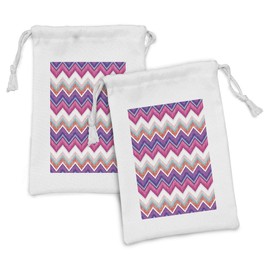 Ambesonne Chevron Fabric Pouch Set of 2, Chevron Motifs Colorful Design with Variable Angles Parallel Lines Groovy Art, Small Drawstring Bag for Toiletries Masks and Favors, 9" x 6", Multicolor