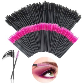 LauCentral Eyelash Brushes, Disposable Mascara Brushes, Crystal Eyelash Brushes for Make-Up Pink/Black, Mascara Eyelash Brushes, for Beauty Salon and Home Use Black and Rose Pack of 200