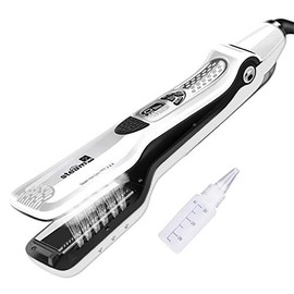 Plancha de pelo profesional de vapor de salón de peluquería, nano-titanio, cerámica de vapor con peine extraíble, LCD digital, 5 niveles de...        