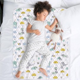 By Kii Mattress Waterproof Protector Pad With Wings, Tuck in, Reusable, Kids, Children's & Toodlers Bed Wetting Protector (Single Beds & Cot Beds) (Elephant Design)