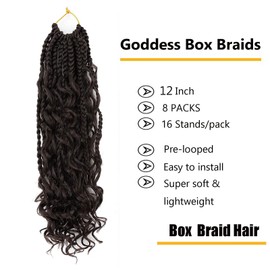 LMZIM 12 Inch Boho Box Braids Crochet Hair Bohomian Crochet Box Braids Curly Ends 8 Pack 3X Crochet Braids Synthetic Braiding Hair Extension (12inch, 4)