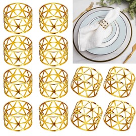 Napkin Rings Gold 12 Piece Napkin Rings Set Metal Napkin Rings Hollow Napkin Buckles for Anniversary Christmas New Year Birthday Party Table Decoration