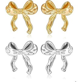 Taicols Bow Earrings/Cute Ribbon Bow Earrings, Christmas and Birthday jewelry Gifts and Gift Boxes (Gold and Silver)