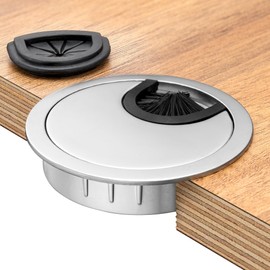 Bruce.® 1 x Metal Cable Grommet, Diameter 60 mm, Includes 2 x Rubber Outlets, High-Quality Cable Pass for Furniture and Desk, Finally Order in the Workplace (1, Silver)