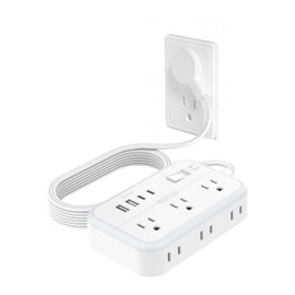 Flat Plug Power Bar with 6 Widely Outlets 4 USB Ports, NTONPOWER Power Strip with 5 Ft Extension Cord Indoor, Wall Mount, Overload Protection for Travel, Cruise Ship, Office, Dorm, White