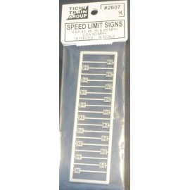 Tichy Train Group #2607 Speed Limit Sings 4 ea / 40,45,55, & 65 MPH/2 ea 50 MPH
