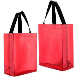 SOFPLATE 12 Stück 10 x 7.8 x 4 Zoll Rote Vlies Tragetasche Schillernde Beutel Mit Griffen Kleines Tuch Wasserdicht Wiederverwendbar Party Geschenkpapier Für Geburtstag Hochzeit Party Urlaub Shopping G