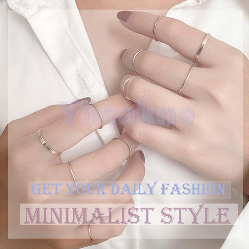 Yheakne Boho Rings Set Stackable Knuckle Rings Hollow Band Rings