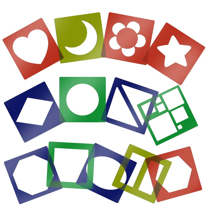 MWOOT Pack of 22 Stencils, Drawing, Plastic, Reusable, Geometric Shapes,