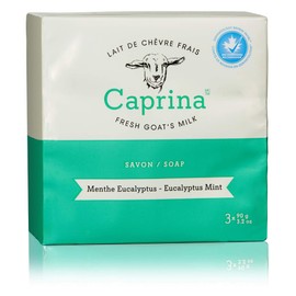 Caprina Fresh Goat’s Milk Soap Bar, Eucalyptus Mint, 3.2 oz (3 Pack), Cleanses Without Drying, Biodegradable Soap, Moisturizing, Vitamin A, B2, B3, and More