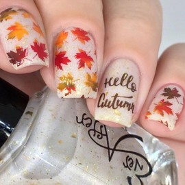 Thanksgiving Press on Nails Square Short Length Glossy Full Cover Acrylic Square False Nails with Maple Leaf Designs Artificial Autumn Leaves Fake Nails Holiday Glue ons Fingernails for Women(Y04)