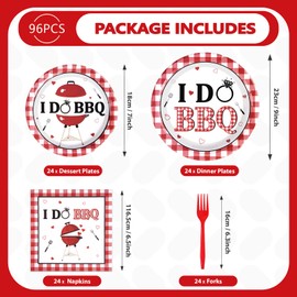 Grencian BBQ Bachelorette Party Decorations Red and White Gingham Checkered Plates and Napkins Tableware I Do BBQ Party Decorations for Summer Bridal Shower Engagement Wedding Party Supplies Serve 24