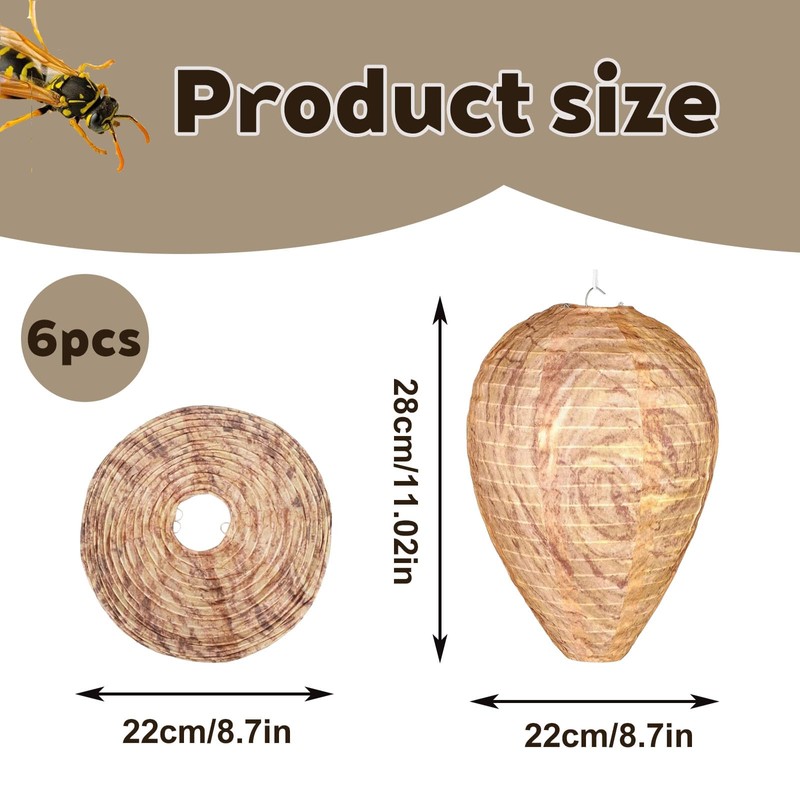 Pack of 6 Dummy Wasp Nest, Weatherproof, Hornet Nest Dummy