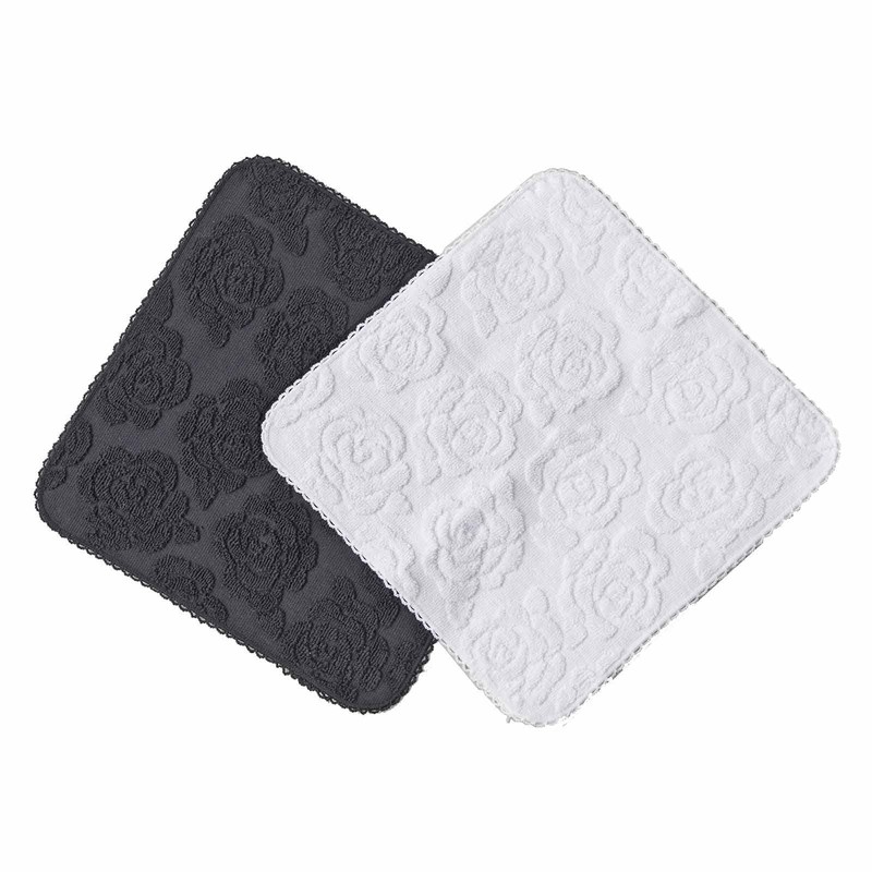 Rose Motif Towel Handkerchief, White (5664701-10-01)