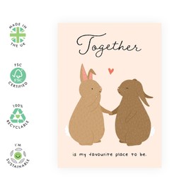 Cute Bunny Couple Love Card – “Together is My Favourite Place” – Romantic Greeting Card for Women, Men, Him, Her, Babe, Wife, Husband, Fiance, Girlfriend, Boyfriend - Anniversary or I Love You Gifts
