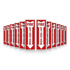 OLANZU Fire Extinguisher Signs For Business - Pack of 50 - Metal Fire Extinguisher Sign 4" x 12" Aluminum - UV Protected Wall Signs for Indoors & Outdoors