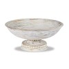Mud Pie Beaded Wood Pedestal Bowl, White, 6" x 14"