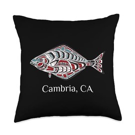 Cambria Native American Tribal Halibut California Cambria California Halibut PNW Native American Indian Art Throw Pillow, 18x18, Multicolor