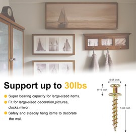 Picture Hangers, 4-in-1 Double Headed Picture Hooks, Picture Hanging Nails for D-Rings, Sawtooth, Wire and Keyholes - Mounts in Drywall and Wood Studs.(30lbs-30 Pack)