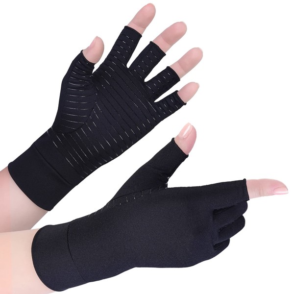 Osteoarthritis Gloves with Copper, Fingerless Rheumatism Compression Gloves, Arthriti Gaming Gloves, Tendonitis Rheumatic Pain Relief, RSI, Carpal Tunnel Syndrome, black