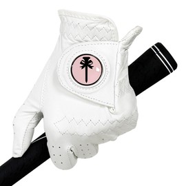Womens Cabretta Leather Golf Glove Left Hand All-Weather Breathable Design with Ball Marker Ladies Golf Gloves for Training & Golfing (Pink, 20, Left)