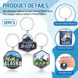 Landical 12 Pcs Alaska Souvenir Metal Keychains Gifts Bulk Alaska Travel Key Chain Travel Gift for Women Men Friend Party Favors