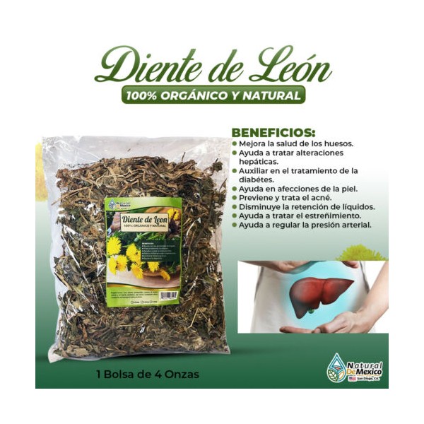 Natural de Mexico USA Diente de Leon Herbal Tea 4 oz-113g Dandelion Leaf & Root, Detox Kidney Tea