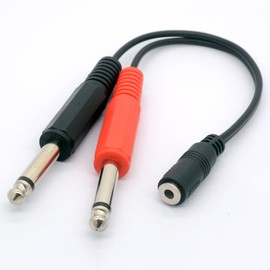 3.5mm (Mini) 1/8" TRS Stereo Female to 2 Dual 1/4" 6.35mm Mono TS Male Y Splitter Cable Audio Adapter Stereo Converter Guitar Amplifier (20cm)