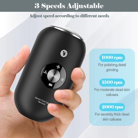 Hornhautentferner Elektrisch, Hornhaut Entfernen Pediküre Set Fußpflege Elektrisch mit 2 Wiederverwendbaren Schleifköpfen, 3 Geschwindigkeiten Fußpflegegerät für Tote, Harten, Rissige Haut (Schwarz)
