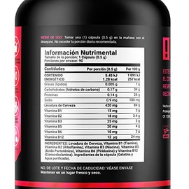 Complejo B. Levadura de Cerveza y Vitaminas B1, B2, B3, B5, B6, B12. Ingredientes Naturales con 90 cápsulas de 500 mg. B Yeast Blend B Life