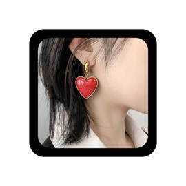 YienDoo Large Heart Drop Dangle Earrings Vintage Red Earrings Post Gold Big Love Heart Drop Earrings Weddings Bridal Heart Dangle Earrings Statement Red Prom Earrings Jewelry for Women