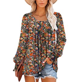 onlypuff Womens Round Neck Tops Long Sleeve Henley Shirts Casual Ladies Tunic Tops for Leggings