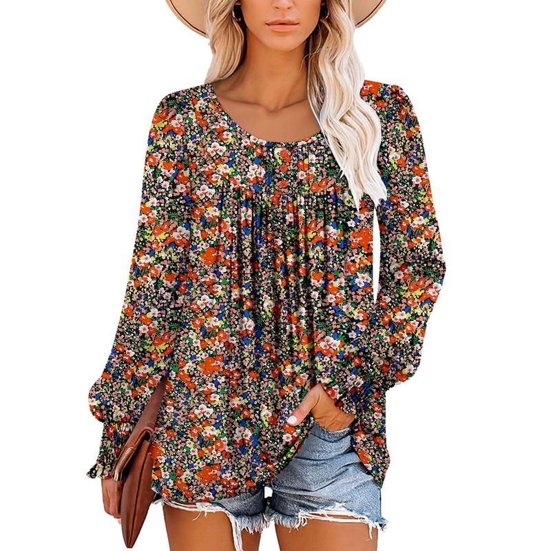 onlypuff Womens Round Neck Tops Long Sleeve Henley Shirts Casual