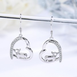 Animal Earrings 925 Sterling Silver Love CZ Earrings Animal Dog Pendant Jewellery Gift for Mother Daughter Girlfriend, Sterling Silver