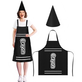 Mepase Crayon Costume Apron and Funny Gnome Cone Hats for School Costume Colorful Crayon Outfit for Teacher(Black)