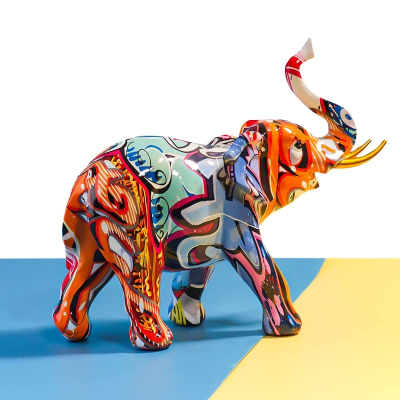 LIKEUDO Vibrant Graffiti Elephant Statue Sculpture