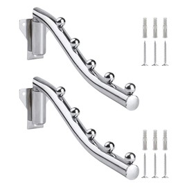 Pamtns Pack of 2 Clothes Hooks Wall Clothes Fan Foldable Wall Hanger Stainless Steel Rotating Clothes Rack Clothes Rail Wall Hook Coat Hook Swing Arm Holder with Screws
