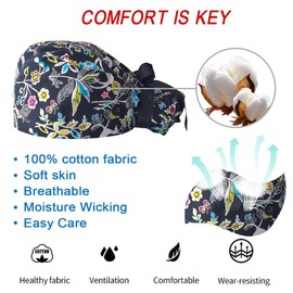 ATHPIK Satin-Lined Surgical Scrub Caps for Nurses/Doctors with Long Hair –Breathable Cotton Surgeon Cap for Healthcare Professionals