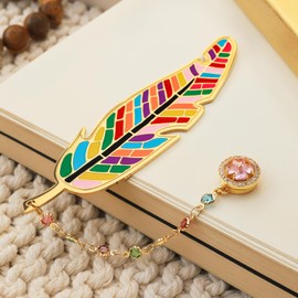 LUMITI Metal Feather Bookmark Cute Multicolor Book Accessories Gifts for Women Teacher Readers Book Lovers for Christmas Birthday Mother's Day Valentine's Day (Gold)