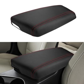 INTGET Car Center Console Armrest Cover for Kia Optima Accessories 2011 2012 2013 2014 2015 Leather Middle Console Arm Rest Box Lid Seat Cover Protector Cushion Saver (Red Stitches, 2011-2015)