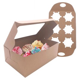 MOAXMOA Cupcake Boxes 20 Packs Cupcake Containers with Inserts 6 Holders Cupcake Carrier Bakery Boxes PVC Windows Inserts to Hold Cupcakes, Muffins and Pastries
