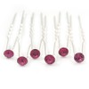 Bridal/Wedding/Prom/Party Set Of 6 Fuchsia Austrian Crystal Hair Pins In