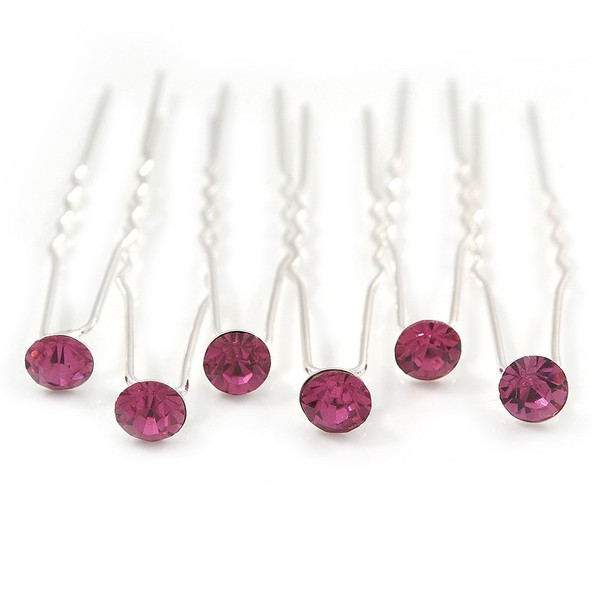 Bridal/Wedding/Prom/Party Set Of 6 Fuchsia Austrian Crystal Hair Pins In