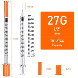 100 Pack 1ml Syringes, 27G 13mm Disposable Lab Syringes, Clear Measurement Markings for Lab Liquid Separation, Pets Feeding Craft Supplies, Individually Wrapped