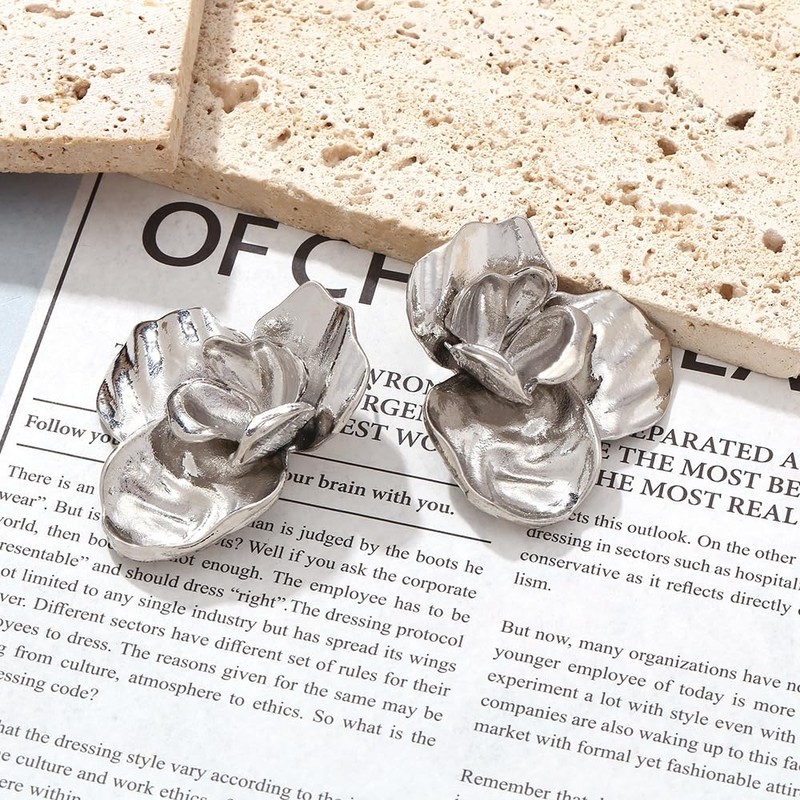 TTPSRY Earrings for Women Golden Flowers Large Exaggerated Irregular Three-Dimensional