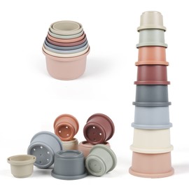 ZHUOYOU Stacking Cups Baby Toy for 1 Year, 8 Pieces Children's Stacking Tower Bath Toy Sand Toy Cup, Stacking Game Educational Toy Gift for 6+ Months Boys and Girls