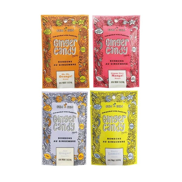 Gem Gem All Natural Chewy Ginger Candy (4 Variety Pack)